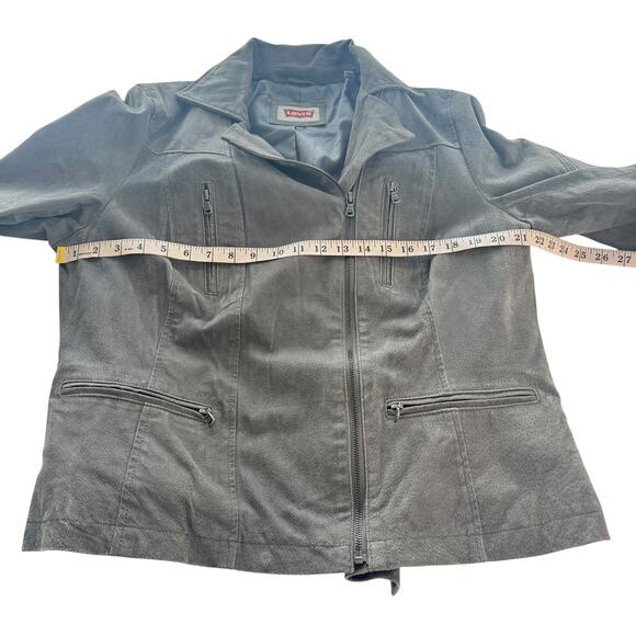 Levi’s Brushed Suede 100% Leather Moto Jacket Grey Women’s Plus Size 1X Biker - Picture 12 of 14
